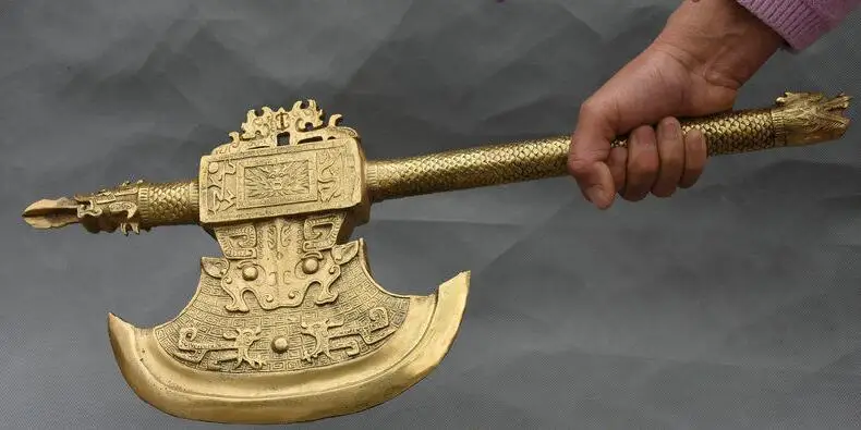 Китайская народная медная латунная статуя 20 дюймов с головой старинного дракона