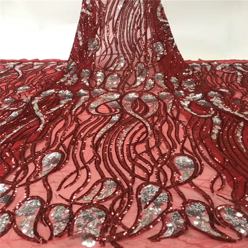 

African Lace Fabric 2019 High Quality Lace Fabric French Sequins Net Cord Tulle Fabrics Nigerian Laces For Wedding Dress xb4-34