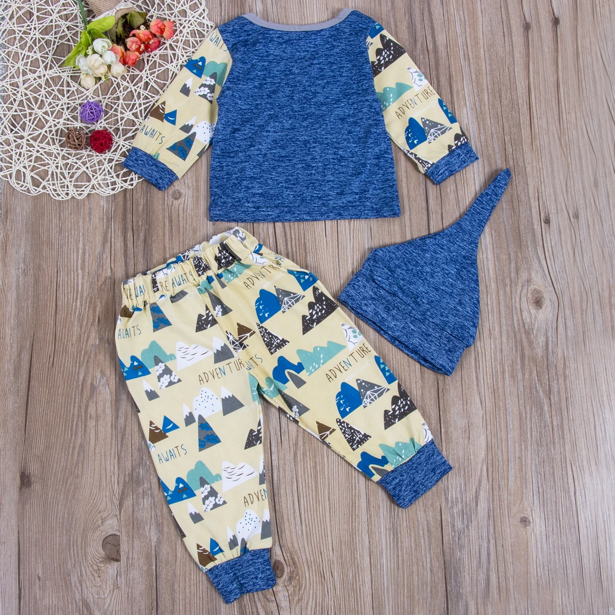 Для новорожденных Модная футболка для девочек топы Mountain длинные штаны комплект
