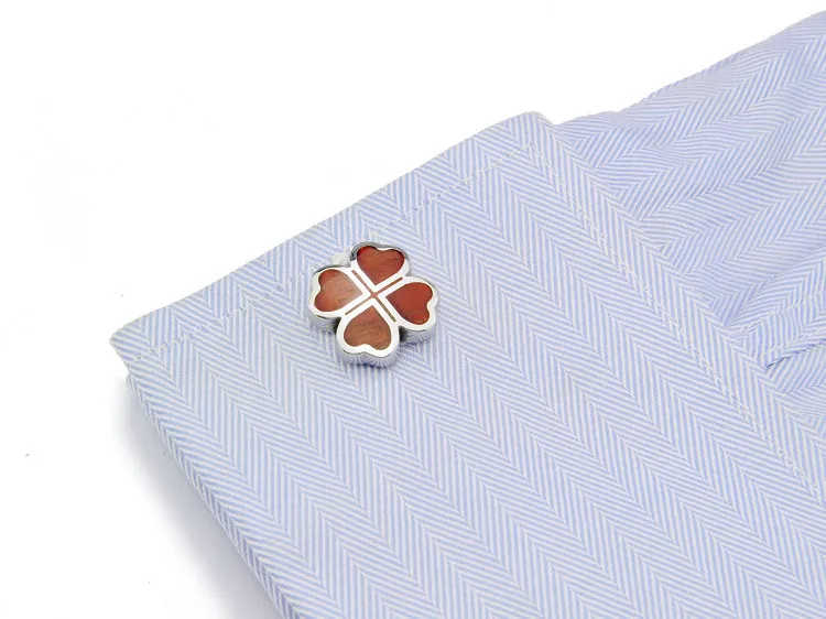 Спартанские запонки из нержавеющей стали + красное дерево четырехлистный клевер