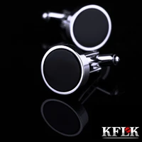 kflk jewelry french shirt cufflink for mens brand classic black round cuff link wholesale button male high quality guests