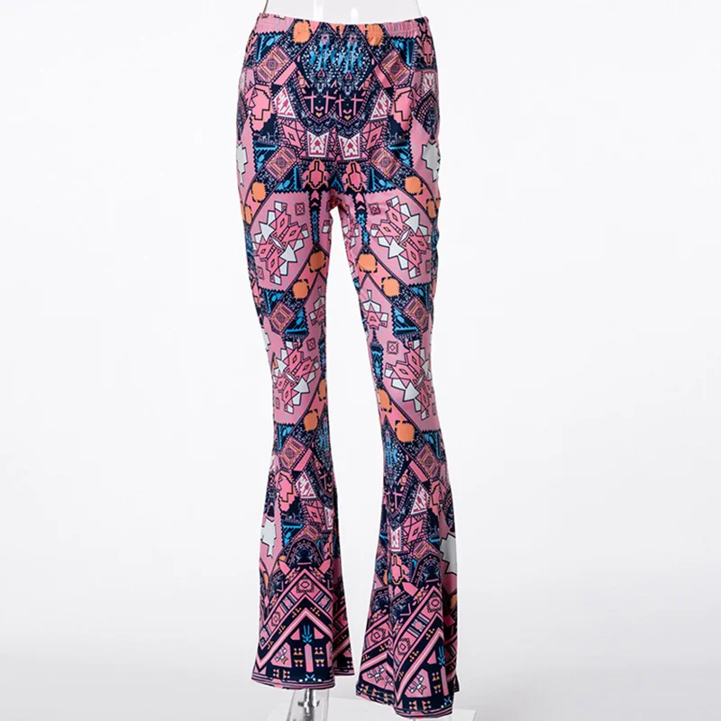 Женские длинные расклешенные брюки Boho с принтом хиппи расклешенным низом модная