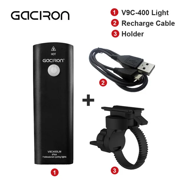V9C-400-Black Gaciron велосипедный светодиодный светильник 400 люмен Водонепроницаемый MTB дорожный велосипедный головной светильник 5 режимов USB Reachargeable руль передний светильник - Цвет: V9C-400-Black