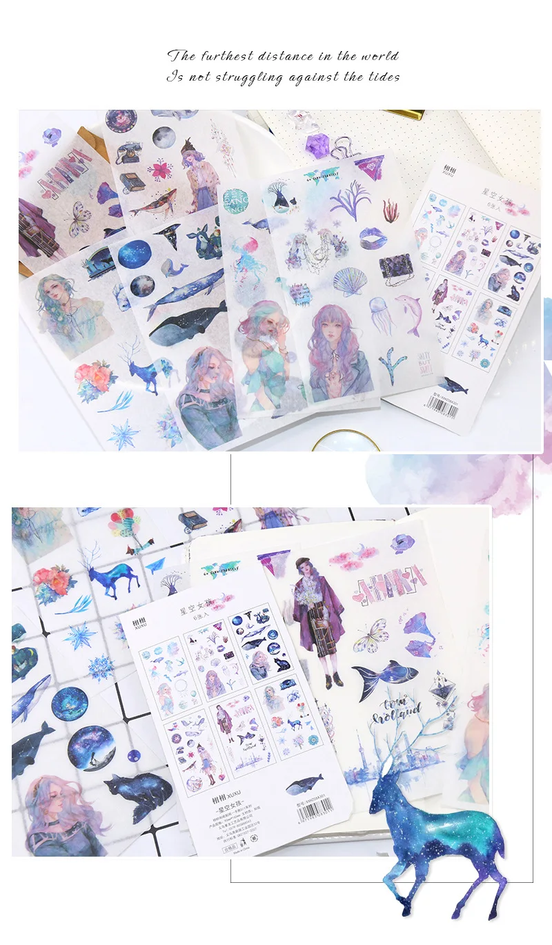 6 шт/лот милые звездное небо девушка пуля журнал декоративные наклейки s Скрапбукинг палочка этикетка дневник канцелярский альбом Kawaii наклейка