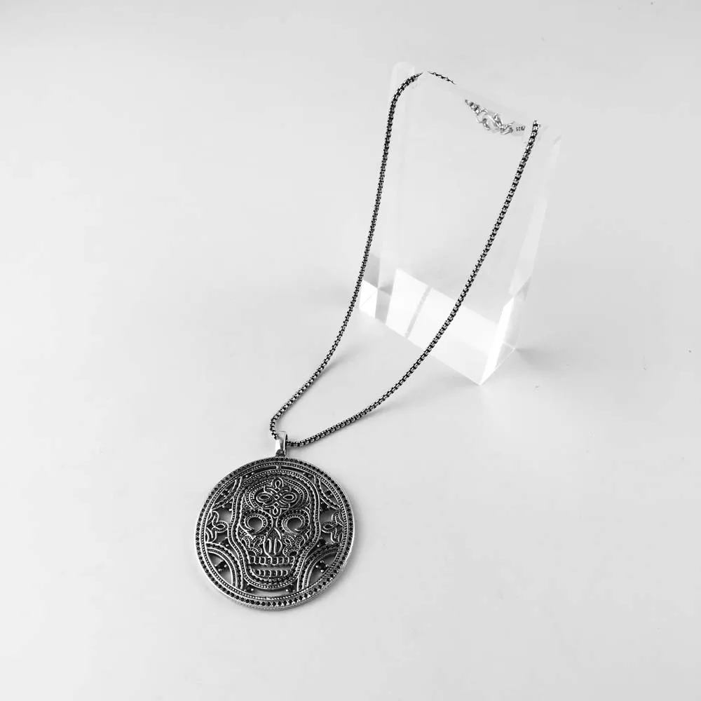 Маффии женский серебряный черный круглый полый китайский узел Череп Маска кулон