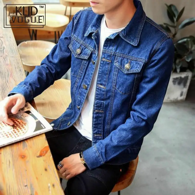 Однотонная повседневная мужская джинсовая куртка размера плюс Мужская весенняя