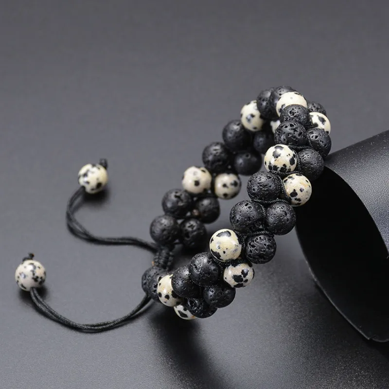 8mm Energy Lava Volcanic Stone Double Row Men's Bracelet Jewelry Accessories Beaded Strand Charm &amp Bangle Adjustable | Украшения и