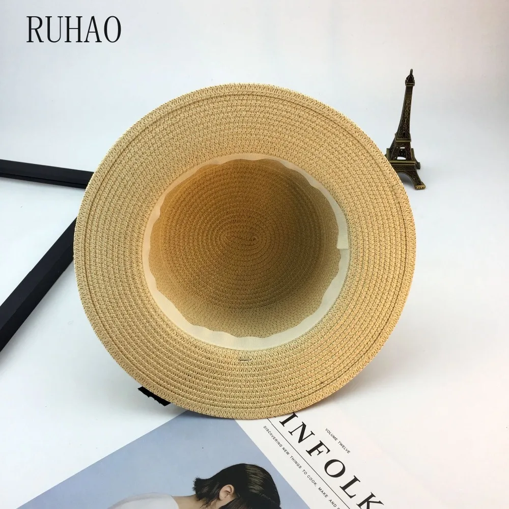 Летняя Дамская лента RUHAO Классическая плоская Солнцезащитная шляпа с бантом