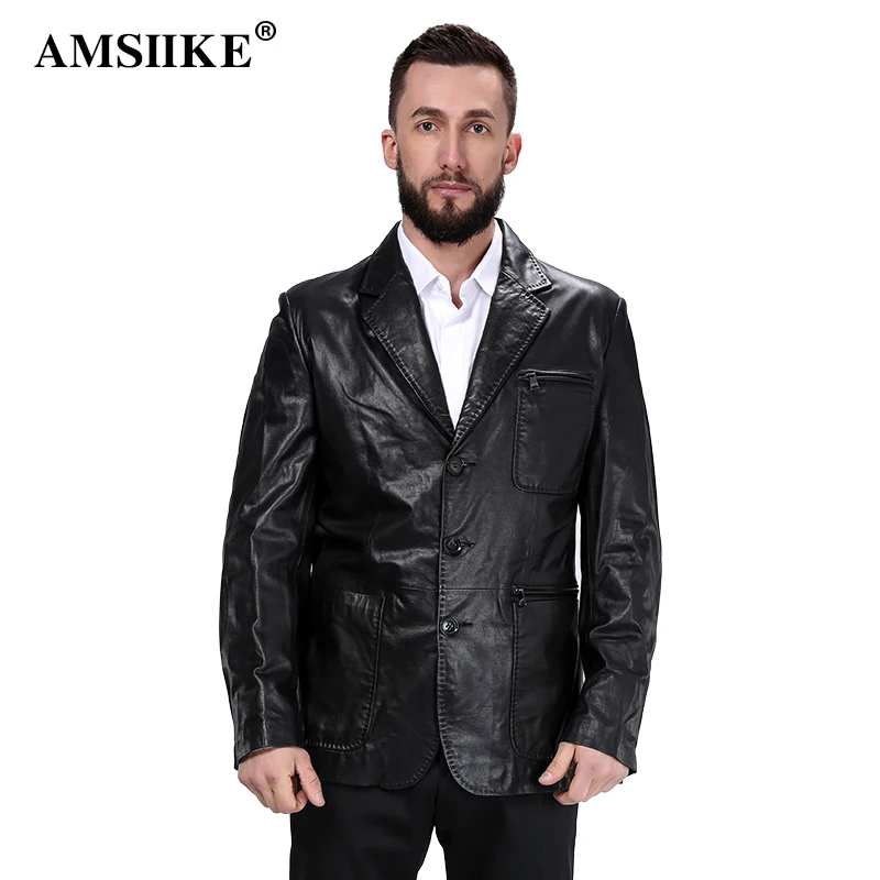 AMSIIKE Мужской Кожаный Пиджак С Английским Воротником A51087 | Мужская одежда