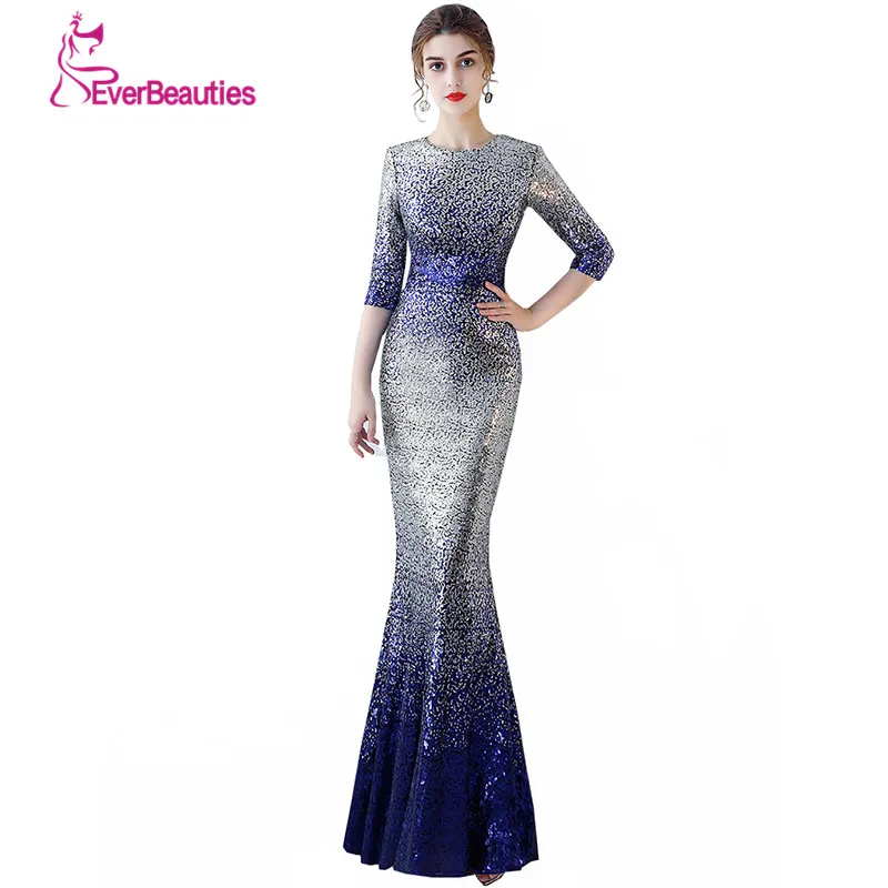 Robe De Soiree Русалка Вечерние платья с рукавами блестками длинное торжественное
