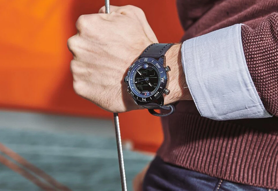 Бренд NAVIFORCE модные синие мужские спортивные часы светодиодный, аналоговый, цифровой часы в стиле милитари кожаные кварцевые часы Relogio Masculino
