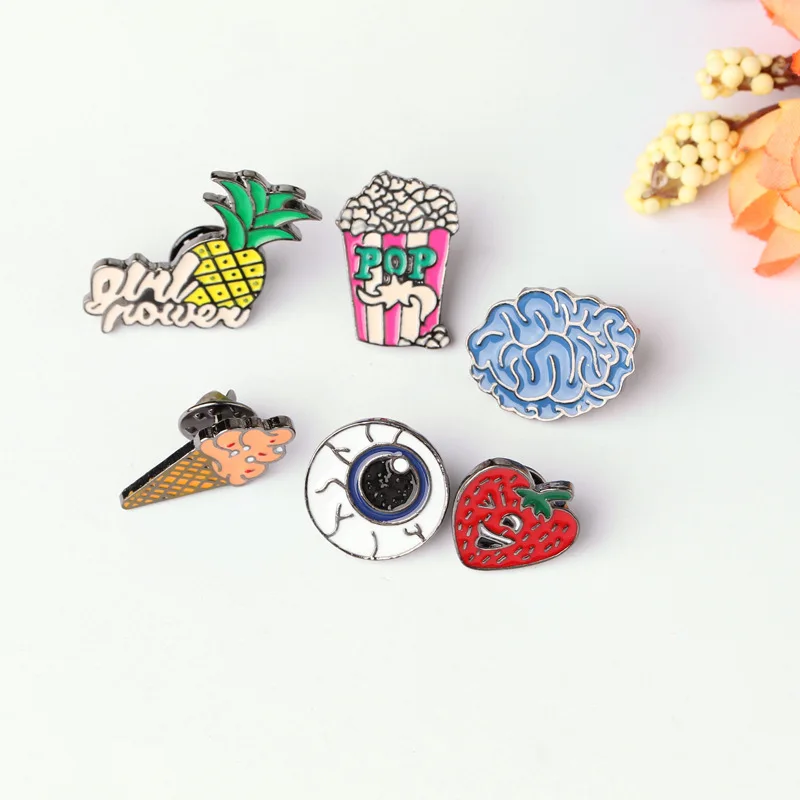 Creative Cartoon Brooch Teeth Heart Eye Popcorn Strawberry Ice Cream Enamel Pin Women Men Lapel Pins Button Badges Jewelry Gifts | Украшения