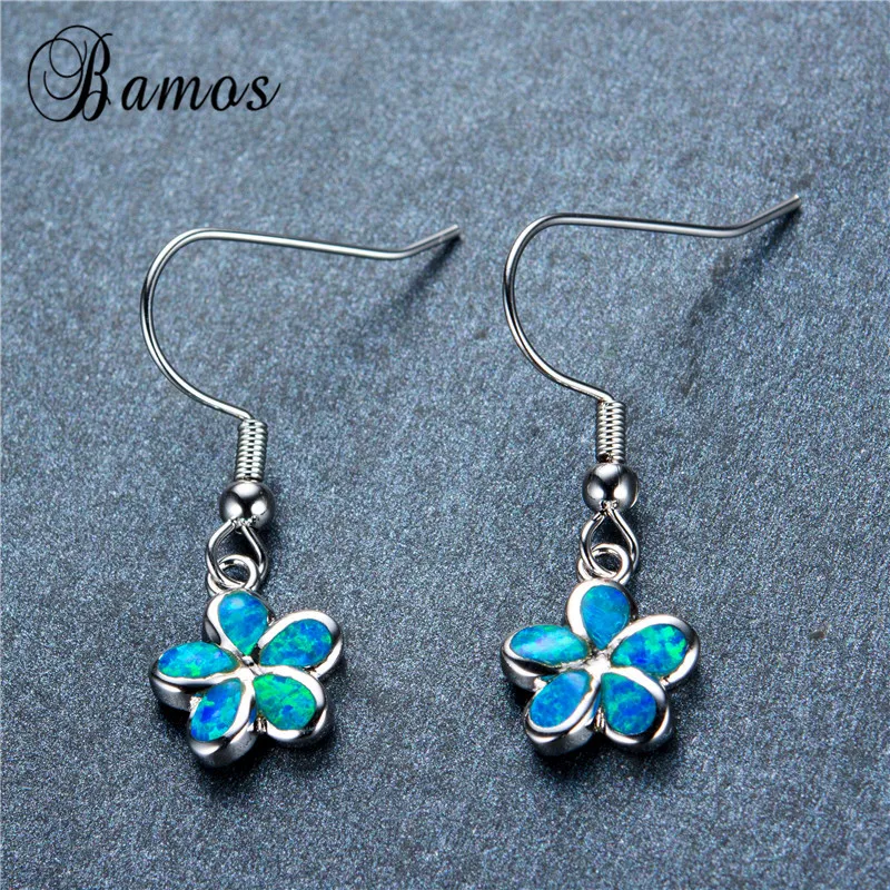 Женские серьги-подвески серебряного цвета с опалом | Украшения и аксессуары