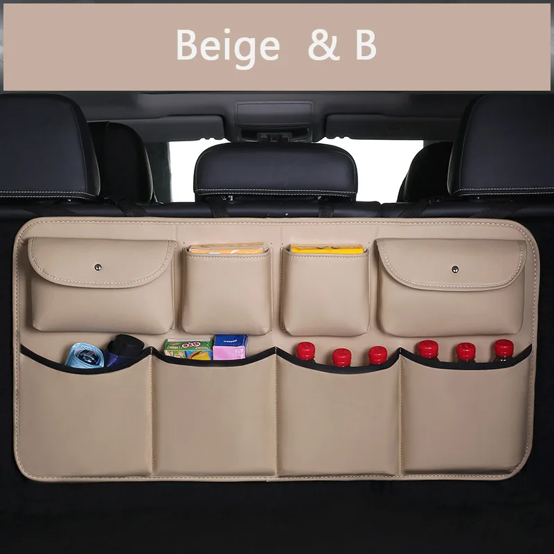 Beige -B PU Автомобильная Задняя сумка для хранения на спинку сиденья мульти Висячие сетки карман сумка-Органайзер для багажника Авто многофункциональные Средства для укладки - Название цвета: Beige -B