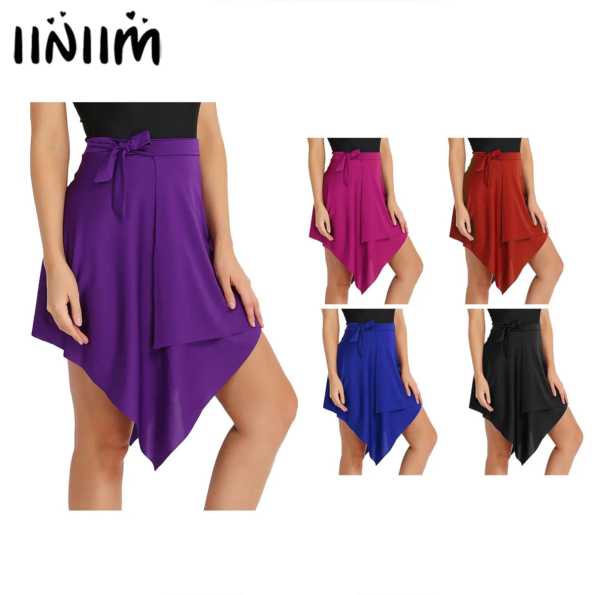

iiniim Women Adult Professional Dancewear Asymmetric Stretchy Latin Dance Wrap Skirt Skating Comfy Over Scarf with Waist Tie