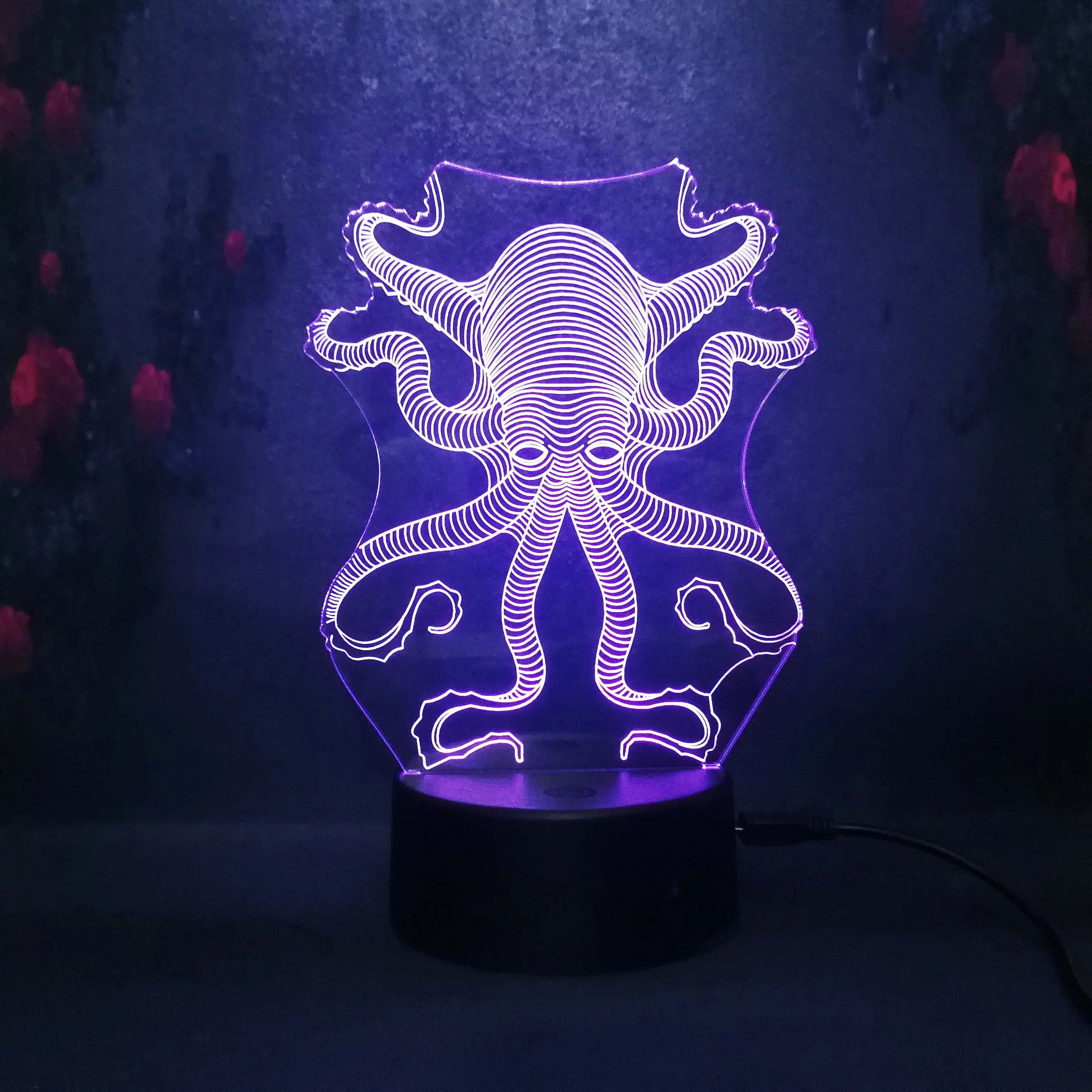 3D модель осьминога креативная лампа игрушка малыш 7 цветов блеск Ночник LED