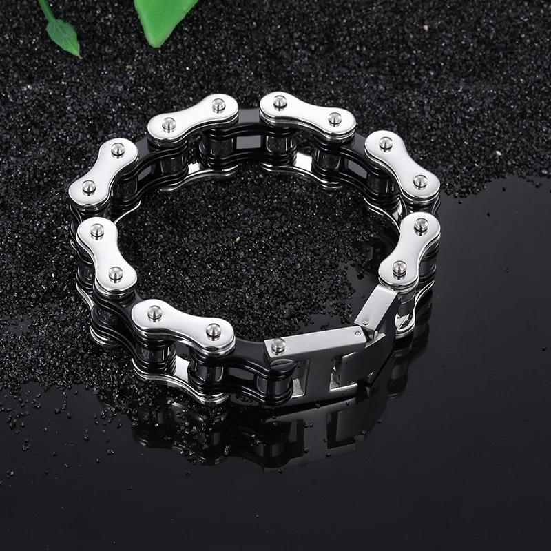 Тяжелый 107 г Вес титановая сталь черный Байкерский велосипедный браслет-цепочка