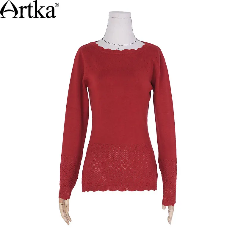 Женский длинный шерстяной кружевной свитер ARTKA Осенний пуловер с длинным рукавом