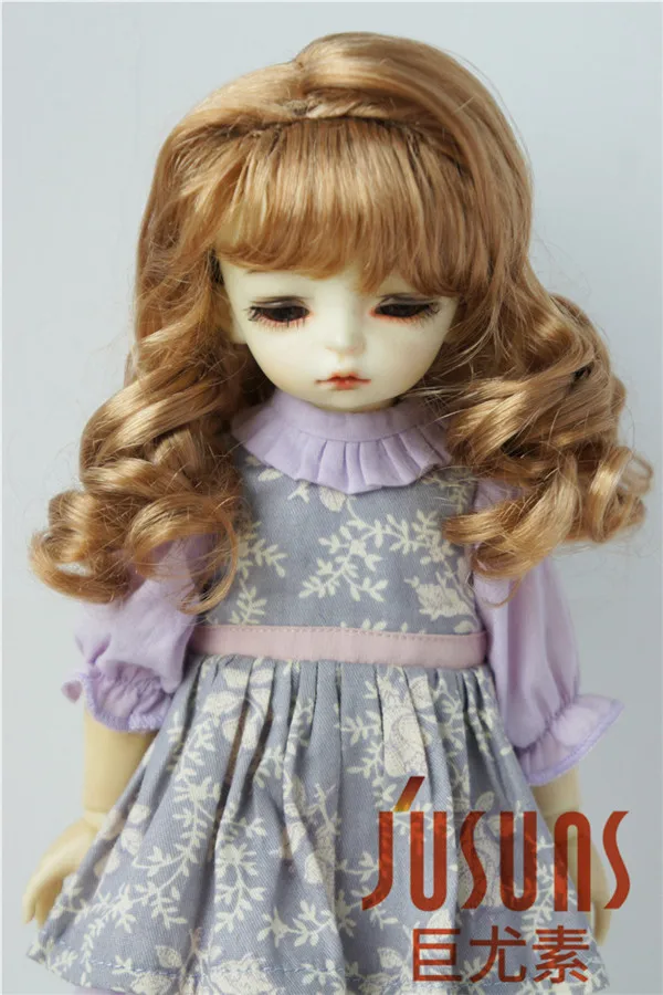 JD038 YOSD 1/6 мягкий синтетический, мохеровый, для куклы парик ластик парик с длинными кудрявыми волосами с челкой для BJD 6-7 дюймов куклы парики - Цвет: Golden brown SM27