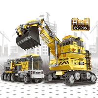 hot city 8in2 engineering vehicle giant excavator building block diy dump truck bulldozer tractor hanging tower bricks toys