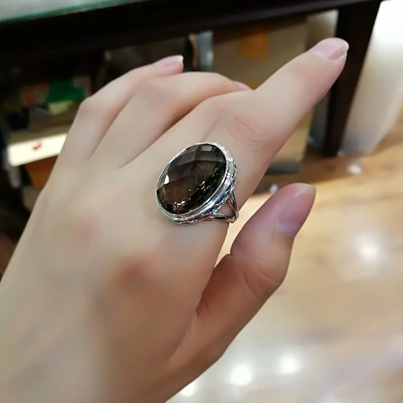 Женское кольцо с дымчатым кварцем из серебра 2019 пробы|Кольца| |