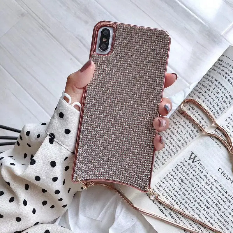Роскошный металлический чехол с алмазным ожерельем для iPhone 12 11 Pro Max Mini XS XR X 6 6S 7 8