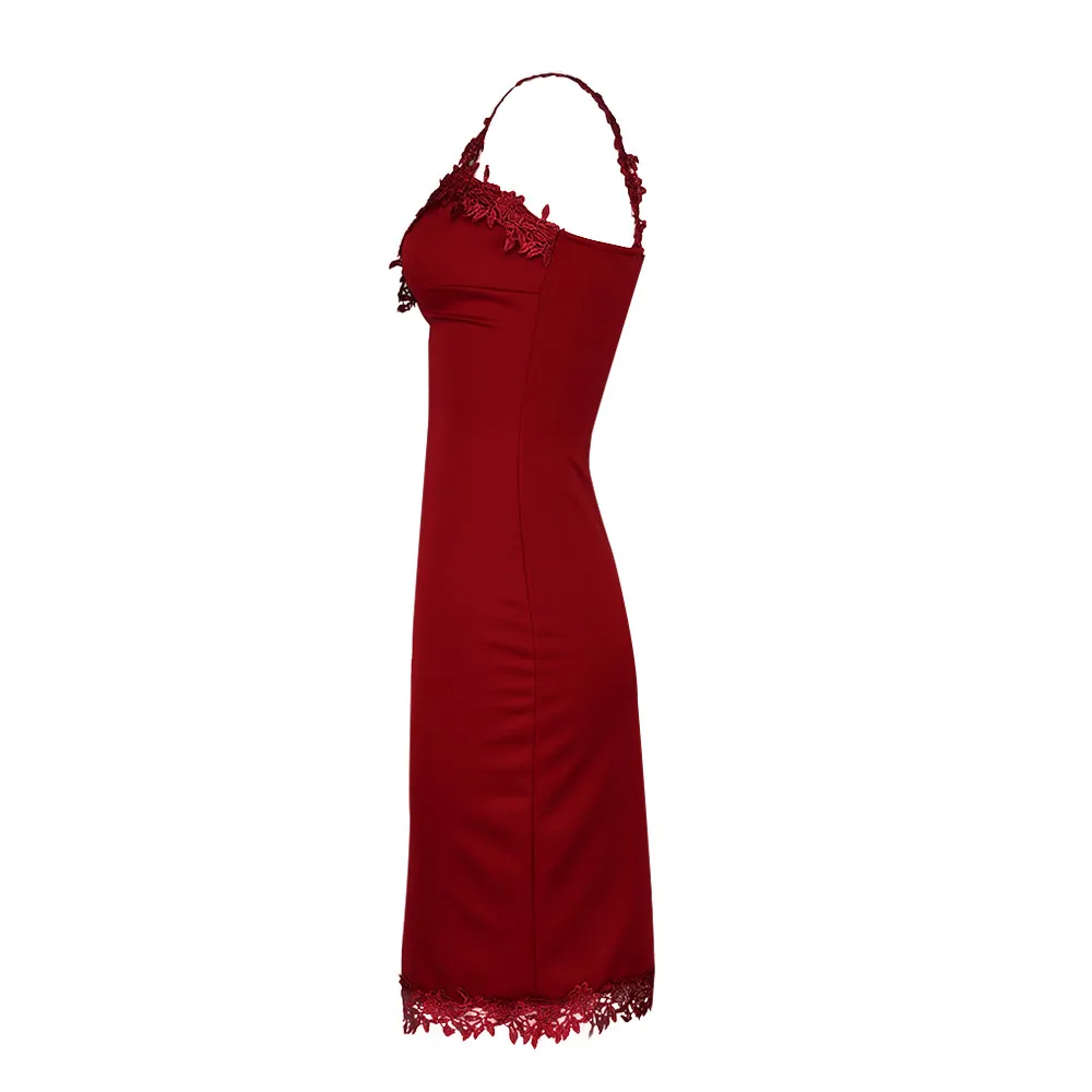 Sexy Red Party Dress Women Deep v Collar Side Slim Bag Hip Sling Broken Shoulder Sleeveless Solid Fashion Summer | Женская одежда