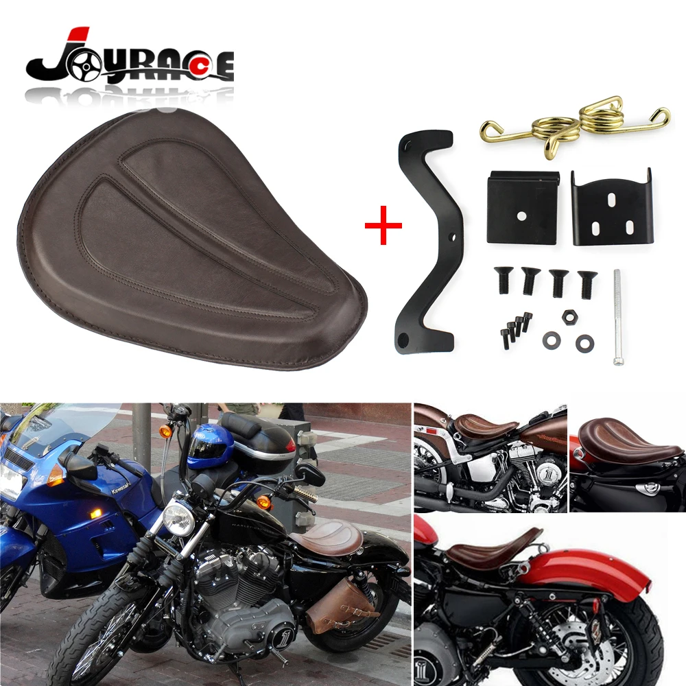Коричневые мотоциклетные кожа Solo сиденья + золото кронштейны Весна для Harley Sportster