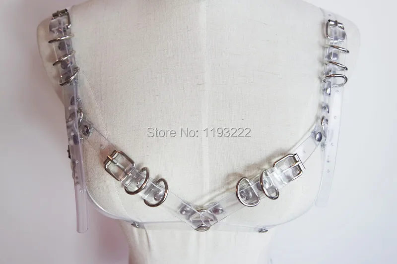 Handmade Choker Bra Women Harness, Clear Transparent Vinyl Bra Frame Body Caged Waist Belt images - 6
