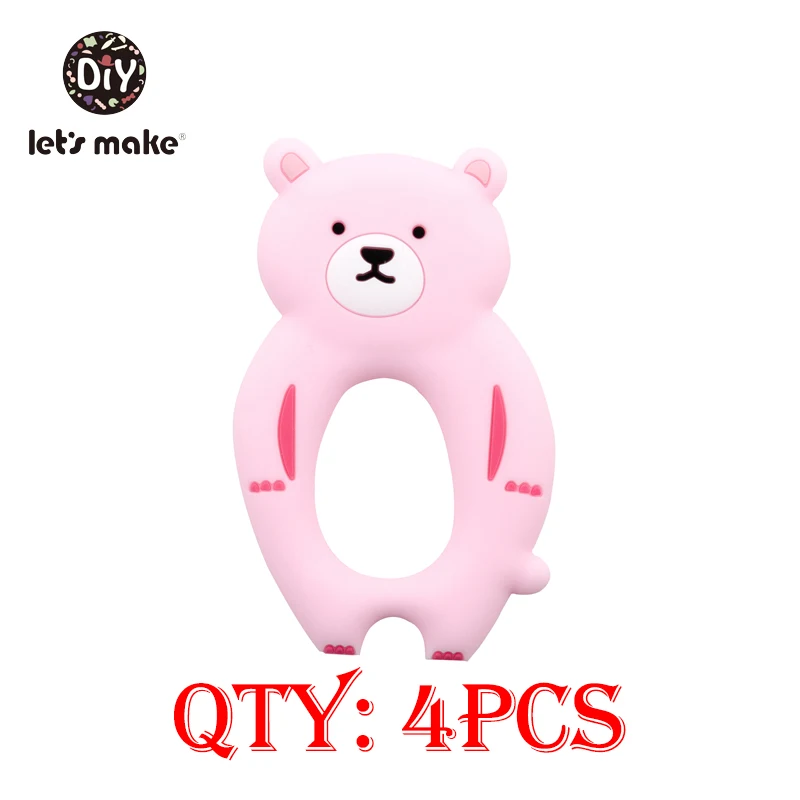 Pink Bear Без БФА, силиконовый Прорезыватель еды, маленький стержень сделай своими ругами слингобусы детские подарки для душа Мультяшные животные Прорезыватель давайте сделаем 1 шт - Цвет: Pink Bear