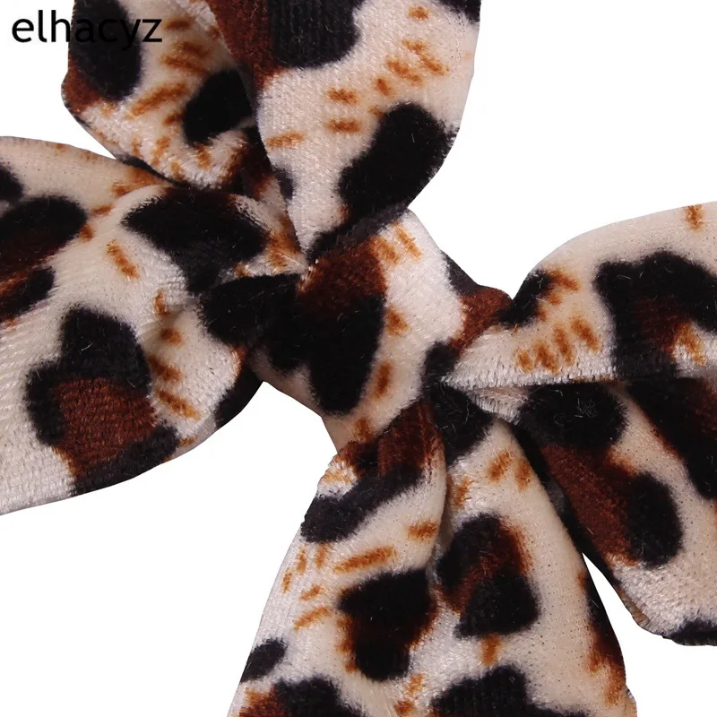 

1PC Retail 2021 Leopard Velvet 3" Hair Bow Elastic Hairband Classical Photography Hair Accessories Kids Nylon Headband Headwrap