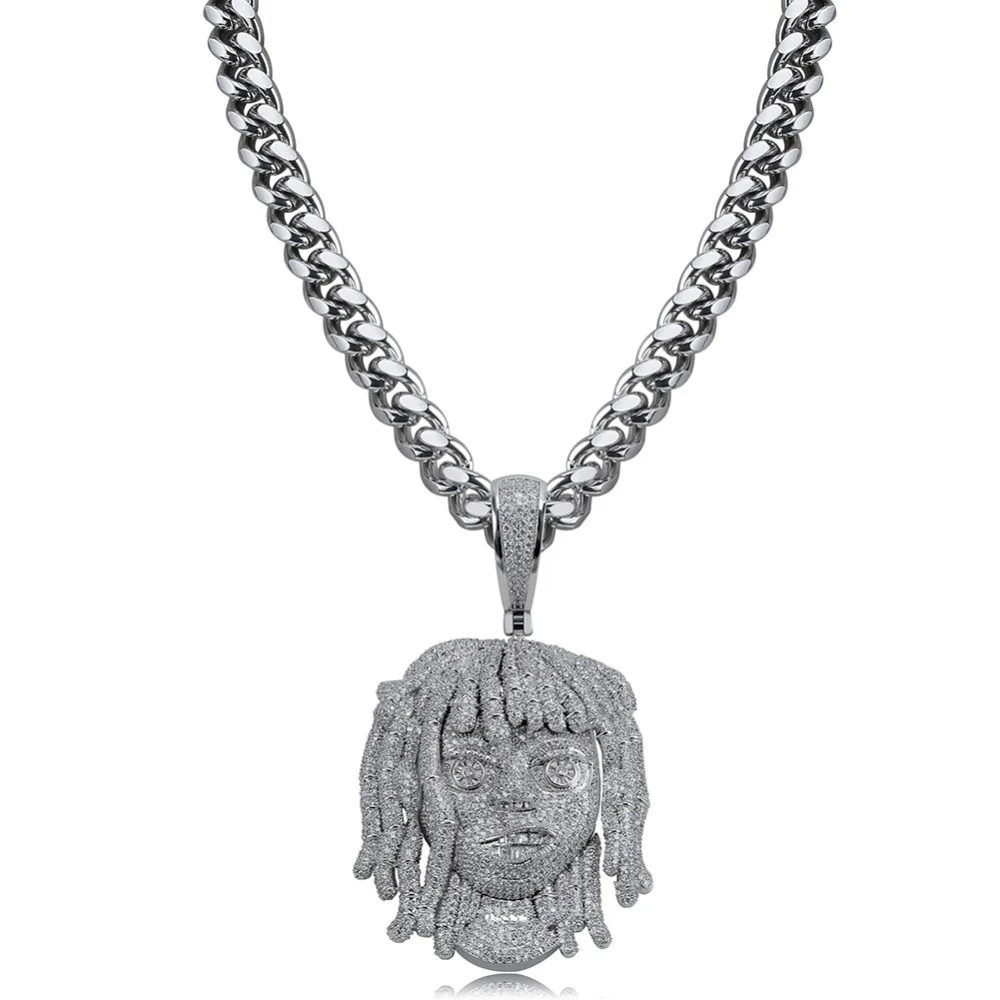 JINAO AAA Micro Pave Lil Pump кулон ожерелье с 10 мм кубинская цепь серебро кубический циркон Iced Out цепи для мужчин хип хоп ювелирные изделия подарок