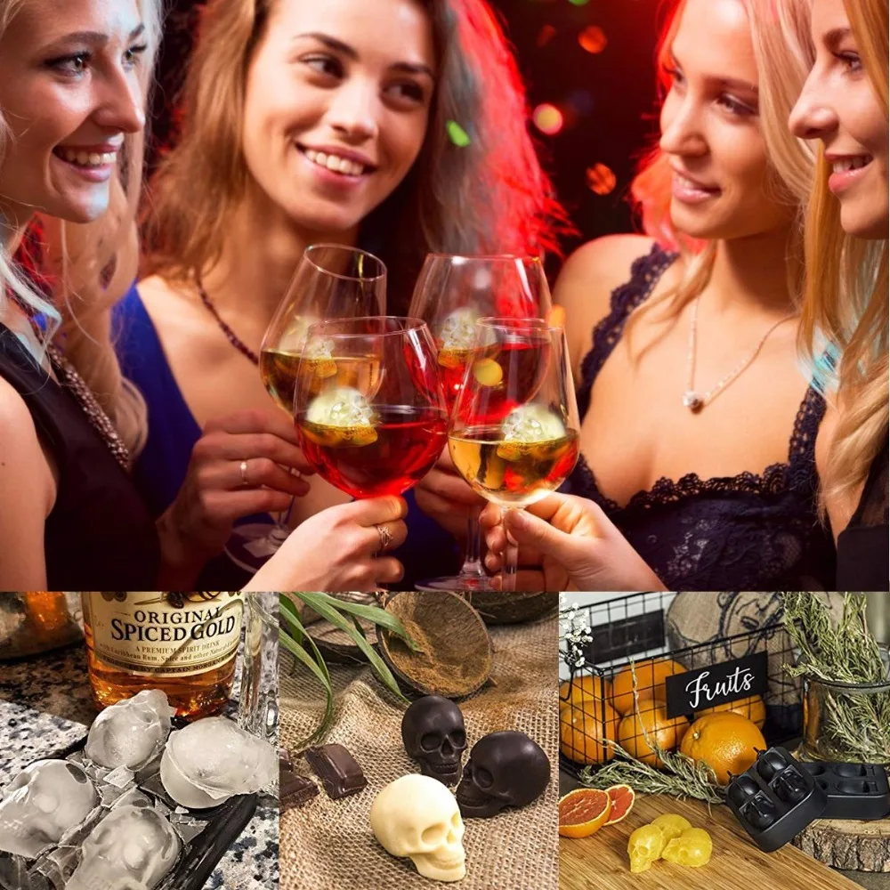 Ледяной кубик 4 сетки 3D череп голова ледяной форма для Хэллоуина Череп виски вино