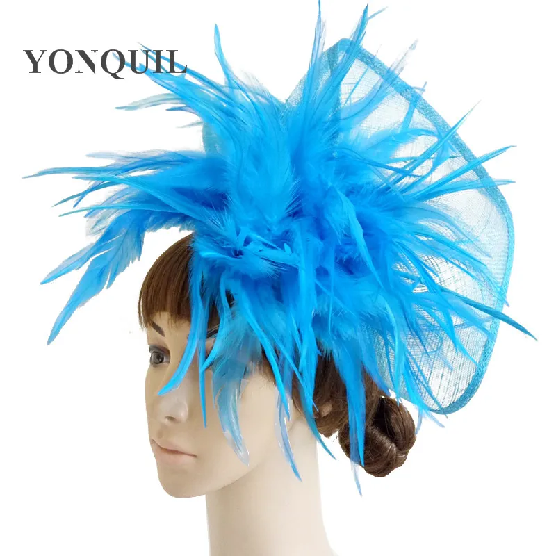 Золотой Дерби Кентукки millinery sinamay вуалетки повязка на голову с пухленькими перьями красная Коктейльная шляпа мельничный Кубок заколки для волос MYQ032