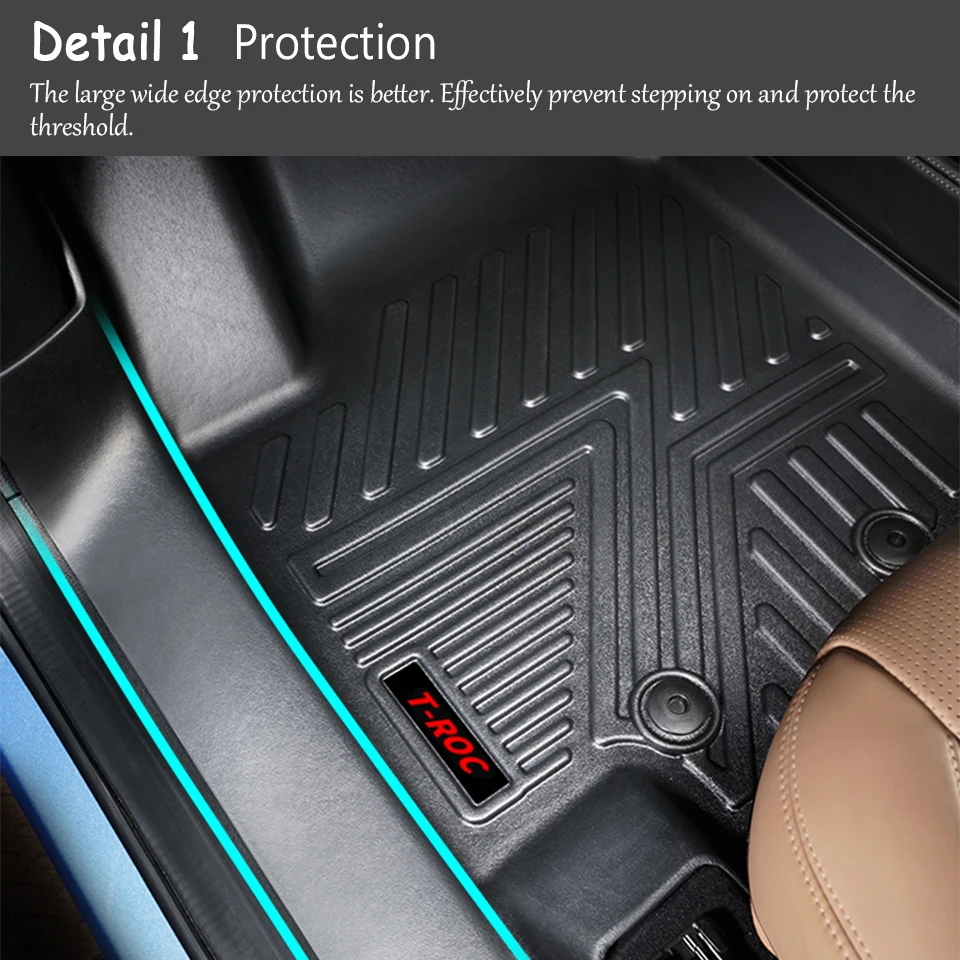New TPE Custom Car Floor Mats For Volkswagen VW T-Roc TROC Foot Pads Auto Car Carpet Styling Accessories