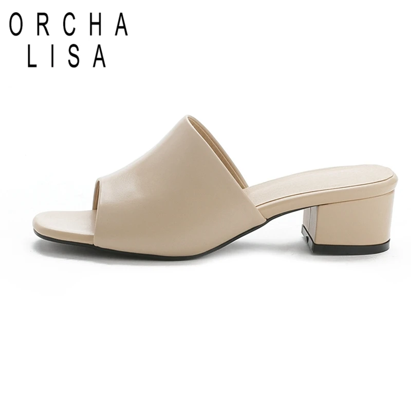 ORCHA LISA/женские туфли без задника из натуральной кожи; сандалии без застежки; шлепанцы с открытым носком на толстом среднем каблуке; женские шлепанцы; летняя пляжная обувь