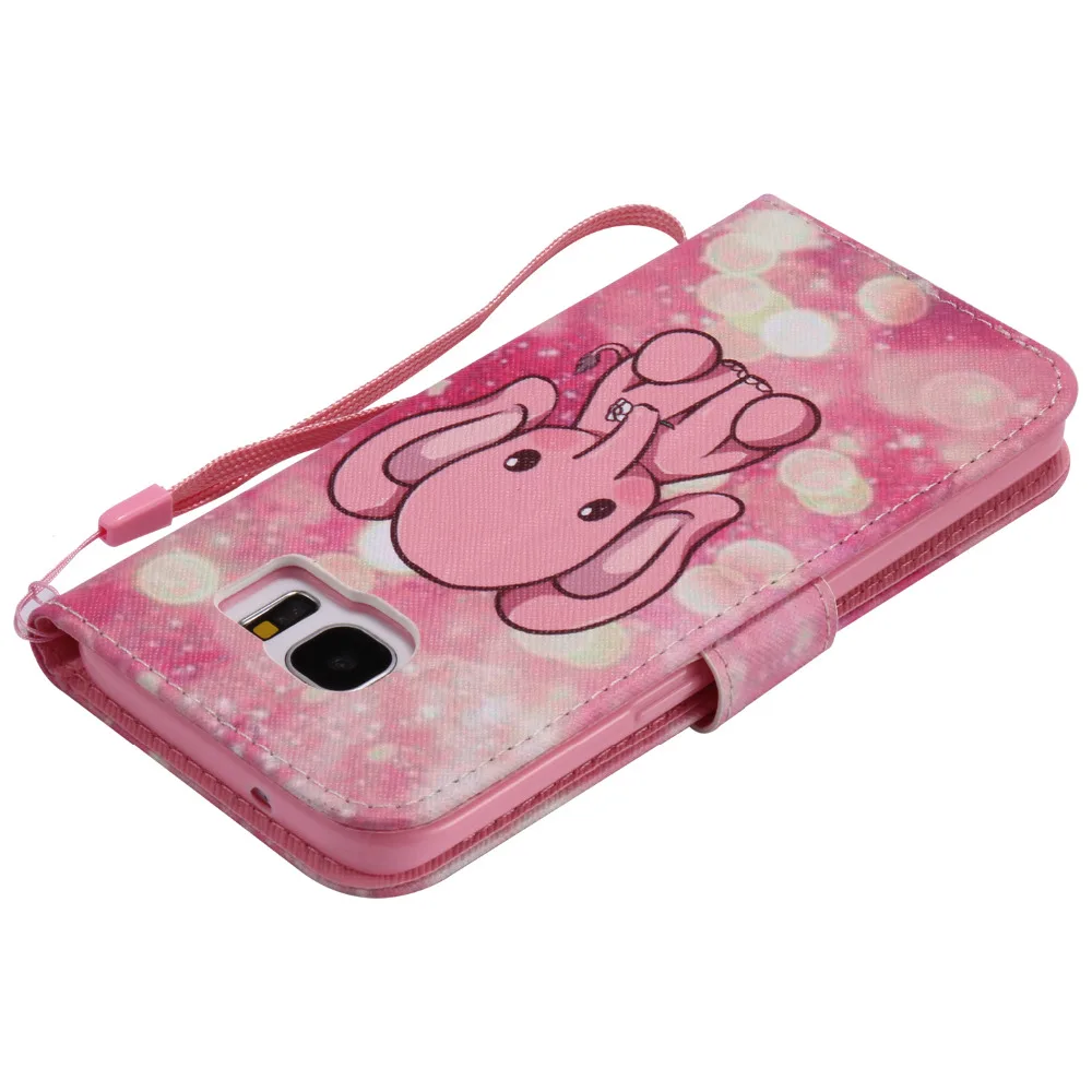 Розовый слоненок Дизайн кошелек Подставка держатель Чехол кожи для Samsung Galaxy S7 Edge