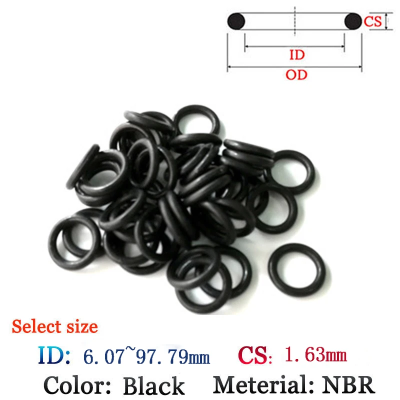 

CS 1.63mm Fluoro Rubber O-Ring 10pcs Washer Seals Plastic gasket Silicone ring film oil and water seal gasket NBR material Ring