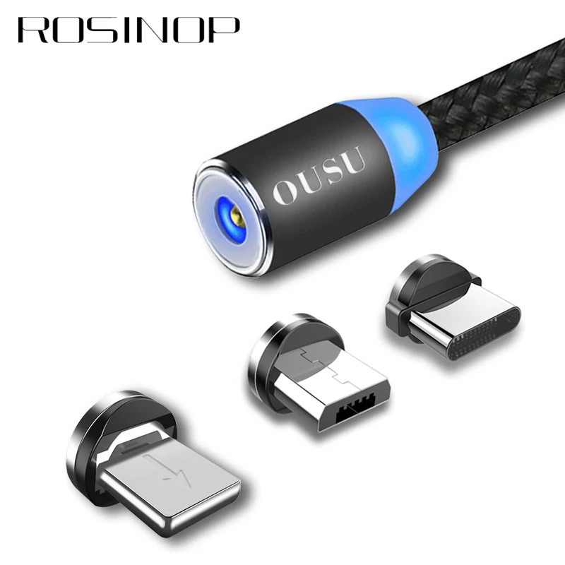 Rosinop 2.4A кабель для быстрой зарядки Магнитный iphone xr xs Lightning оригинальный Type C Micro USB