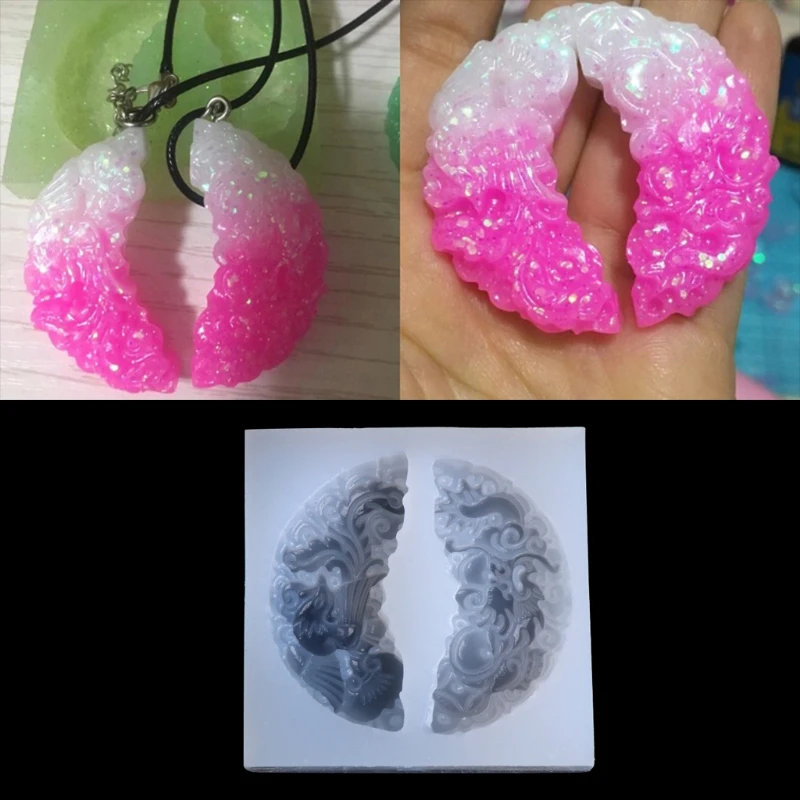 HEARTMOVE изображениями драконов и феникса Нефрита выгравированный кулон из жидкого