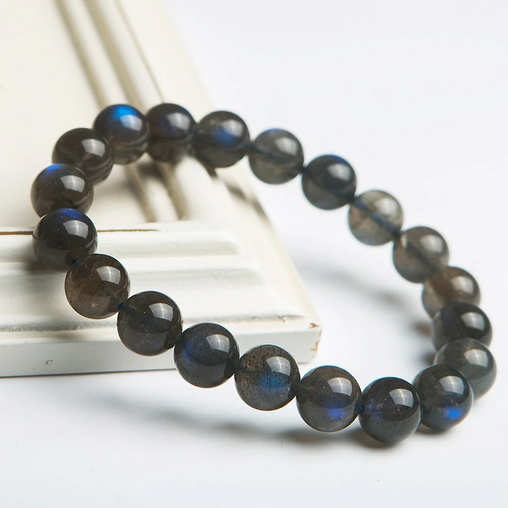 Подлинная естественный синий свет Лабрадорит Кристалл Круглые бусы браслет