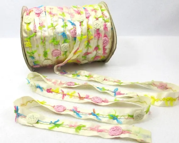 2 вида цветов | сатиновая лента с разноцветной вышивкой резьбой 3/4 дюйма вышитая