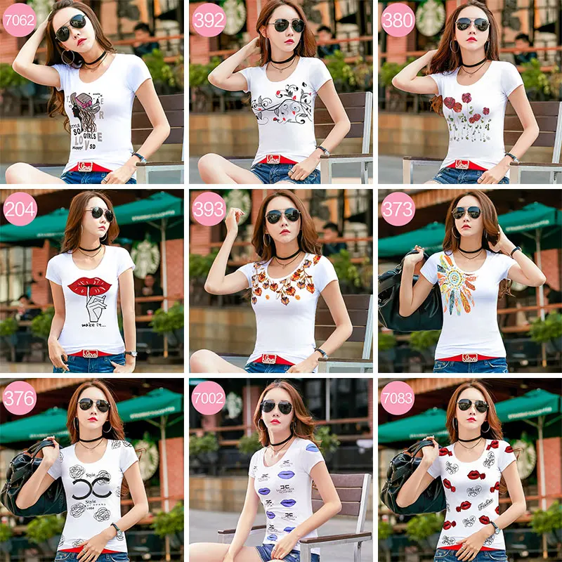 

New Arrival 2019 Summer Women Cotton T Shirt Fashion O Neck Short Sleeve Diamonds Geometric Printing Tops Ladies Casual T Shirts
