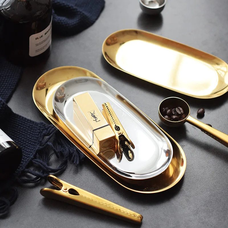 Роскошный металлический лоток для хранения Северное золото Овальный пунктирной