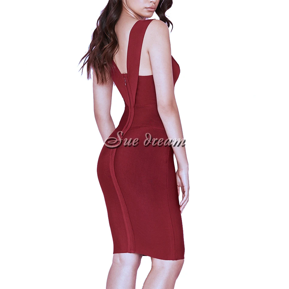 Женское облегающее платье с глубоким v образным вырезом винно Красное или - Фото №1