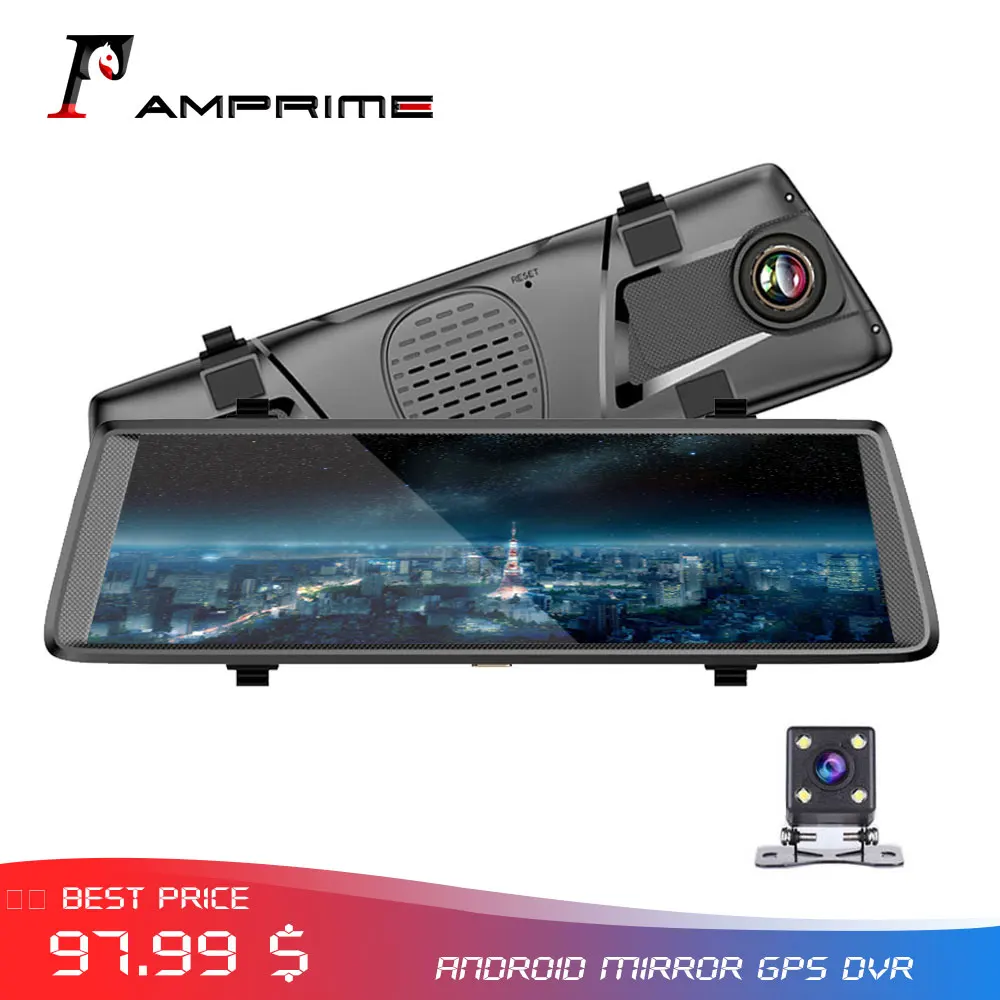 AMPrime V6 10 &quotIPS 3G Android DashCam зеркало GPS двойной объектив Автомобильный