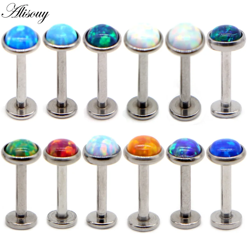 Alisouy, 1 шт., стальная внутренняя нить, опал, камень, Лабрет, шпилька, кольцо для губ, опал, ушной хрящ, трагус, спираль, пирсинг, Сексуальные Ювелирные изделия для девочек