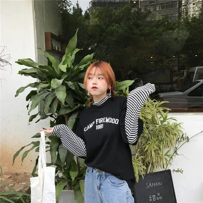 Весна Корейский Ulzzang повседневные женские футболки Harajuku мода BF стиль Топы черный