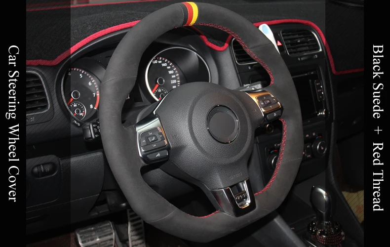 Для Volkswagen серии Golf GTI MK6 Polo GTI Scirocco CC черный замшевый сшитый вручную чехол рулевого колеса автомобиля специальный
