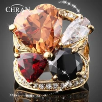 chran fashion crystal gold color rings lovely heart design engagement cubic zircon ring fashion new brand bijoux womens jewelry